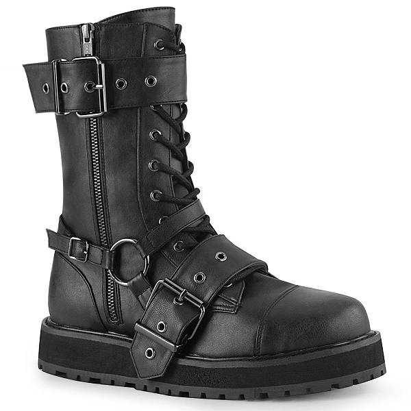 Demonia Valor-220 Black Vegan Leather Stiefel Herren D108-657 Gothic Halbhohe Stiefel Schwarz Deutschland SALE